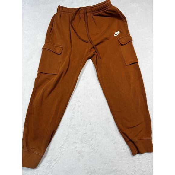 VTG Nike Fleece Cargo Joggers M Burnt Sienna Brown Midweight Sweatpants - Picture 3 of 12